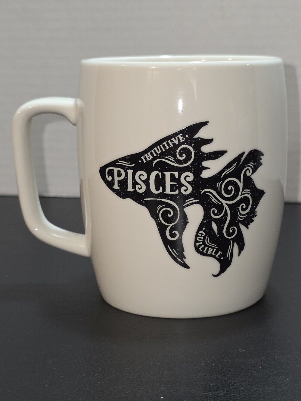 Pisces Zodiac Coffee Mug White Black Fish Astrological 16oz